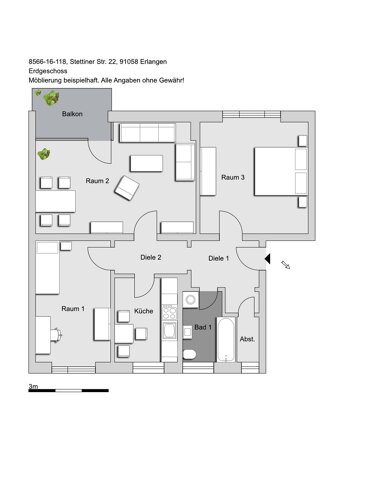 Wohnung zur Miete 860,55 € 3 Zimmer 79,5 m² Erdgeschoss Stettiner Str. 22 Sebaldus Erlangen 91058