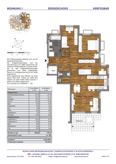 Wohnung zum Kauf provisionsfrei 1.252.000 € 6 Zimmer 135,2 m² EG Tannenfleckstraße 37 Gröbenzell 82194