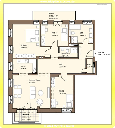 Wohnung zur Miete 2.400 € 4 Zimmer 139,8 m² 1. Geschoss Bautzner Landstr. 1b Weißer Hirsch Dresden 01324