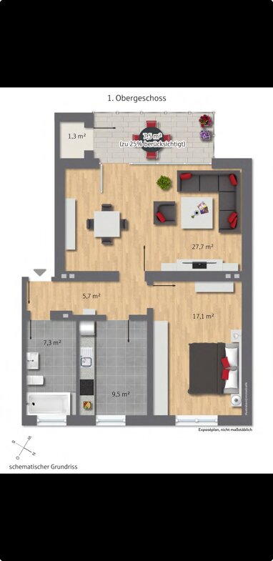 Wohnung zur Miete 650 € 2,5 Zimmer 70,4 m² 1. Geschoss Schölerpad Altendorf Essen 45133
