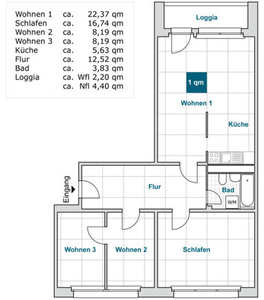 Wohnung zur Miete 567,43 € 4 Zimmer 80,3 m² 4. Geschoss Prohliser Allee 1 Prohlis-Süd (Finsterwalder Str.-West) Dresden 01239