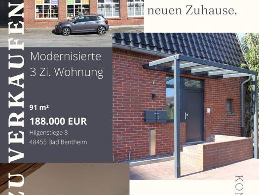 Wohnung zum Kauf provisionsfrei als Kapitalanlage geeignet 188.000 € 3 Zimmer 91 m² Hilgenstiege 8 Bad Bentheim 48455