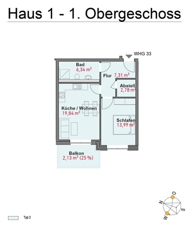 Wohnung zur Miete 629 € 2 Zimmer 52,4 m² 1. Geschoss Graveshamstraße 10 Gartenstadt Neumünster 24537