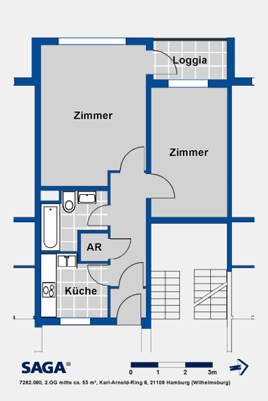 Wohnung zur Miete 271 € 2 Zimmer 53 m² 2. Geschoss frei ab 01.12.2024 Karl-Arnold-Ring 8 Wilhelmsburg Hamburg 21109