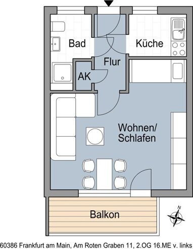 Wohnung zur Miete 598,70 € 1 Zimmer 37 m² 2. Geschoss frei ab 13.07.2024 Am Roten Graben 11 Fechenheim Frankfurt am Main 60386