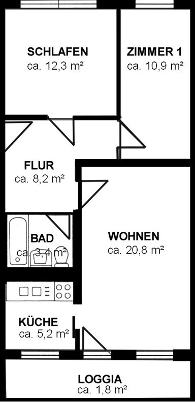 Wohnung zur Miete 415 € 3 Zimmer 62,4 m² EG Otto-Dix-Ring 47 Strehlen (Hans-Lohmar-Str.) Dresden 01219