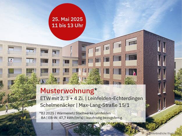 Wohnung zum Kauf - Neubau provisionsfrei 445.000 € 3 Zimmer 80,3 m² 4. Geschoss Schelmenäcker 0 Leinfelden Leinfelden-Echterdingen 70771