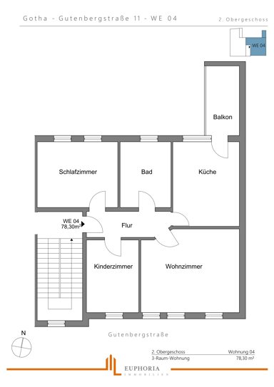 Wohnung zur Miete 650 € 3 Zimmer 78,3 m² 2. Geschoss frei ab 01.02.2025 Mitte Gotha 99867