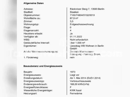 Wohnung zur Miete Tauschwohnung 664 € 3,5 Zimmer 87 m² EG Spandau Berlin 13593