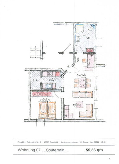 Wohnung zur Miete 710 € 2 Zimmer 56 m² 1. Geschoss frei ab sofort Reichsdorfstraße 1 Sennfeld 97526