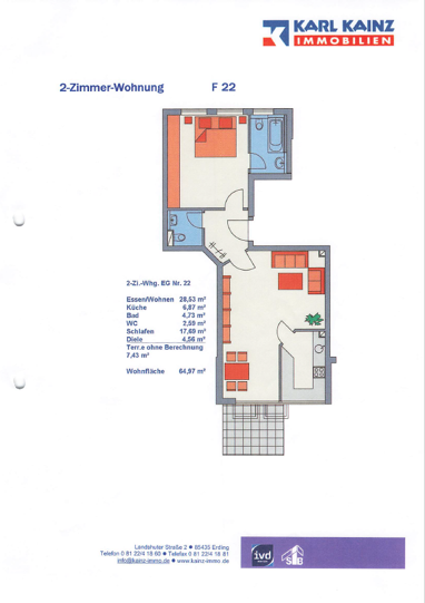 Terrassenwohnung zur Miete 1.000 € 2 Zimmer 65 m² Erdgeschoss Winterlestraße 7a Erding Erding 85435