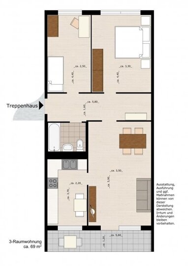 Wohnung zur Miete 345 € 3 Zimmer 68,6 m² 6. Geschoss Ellerbreite 52 Zoberberg 170 Dessau-Roßlau 06847