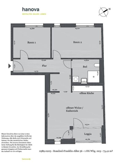 Wohnung zur Miete 888,22 € 3 Zimmer 73,7 m² 2. Geschoss Rosalind-Franklin-Allee 56 Bemerode Hannover 30539
