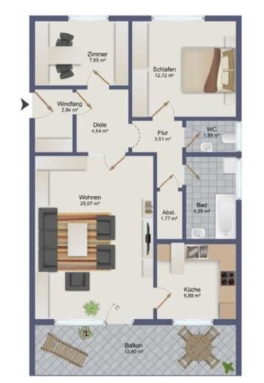 Wohnung zur Miete 970 € 3 Zimmer 74 m² Erdgeschoss Neubulach Neubulach 75387