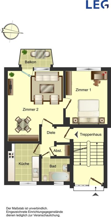 Wohnung zur Miete 380 € 2,5 Zimmer 52 m² 1. Geschoss Feldstraße 7 Rünthe Bergkamen 59192