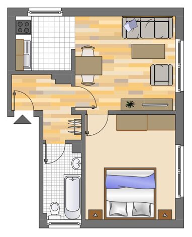 Wohnung zur Miete 399 € 2 Zimmer 51,8 m² Erdgeschoss Am Koppelteich 1 Mitte Kamen 59174
