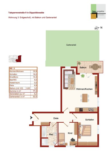 Wohnung zur Miete 822 € 3 Zimmer 77,2 m² Erdgeschoss Dippoldiswalde Dippoldiswalde 01744