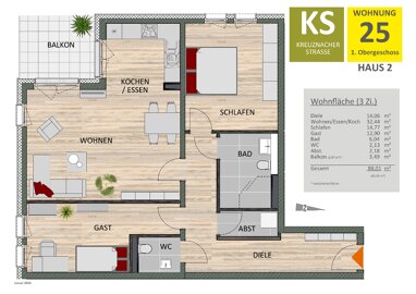 Wohnung zur Miete 1.920 € 3 Zimmer 91,5 m² 1. Geschoss Raderberg Köln 50968