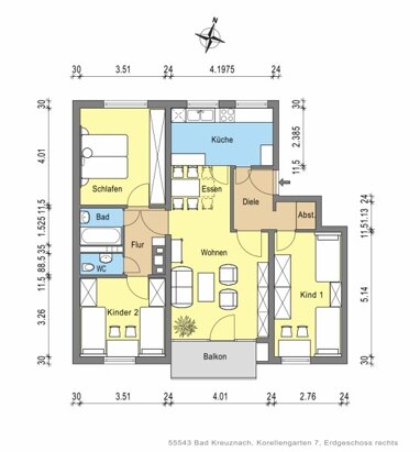 Wohnung zur Miete 643,71 € 4 Zimmer 88,2 m² Korellengarten 7 Bad Kreuznach Bad Kreuznach 55543