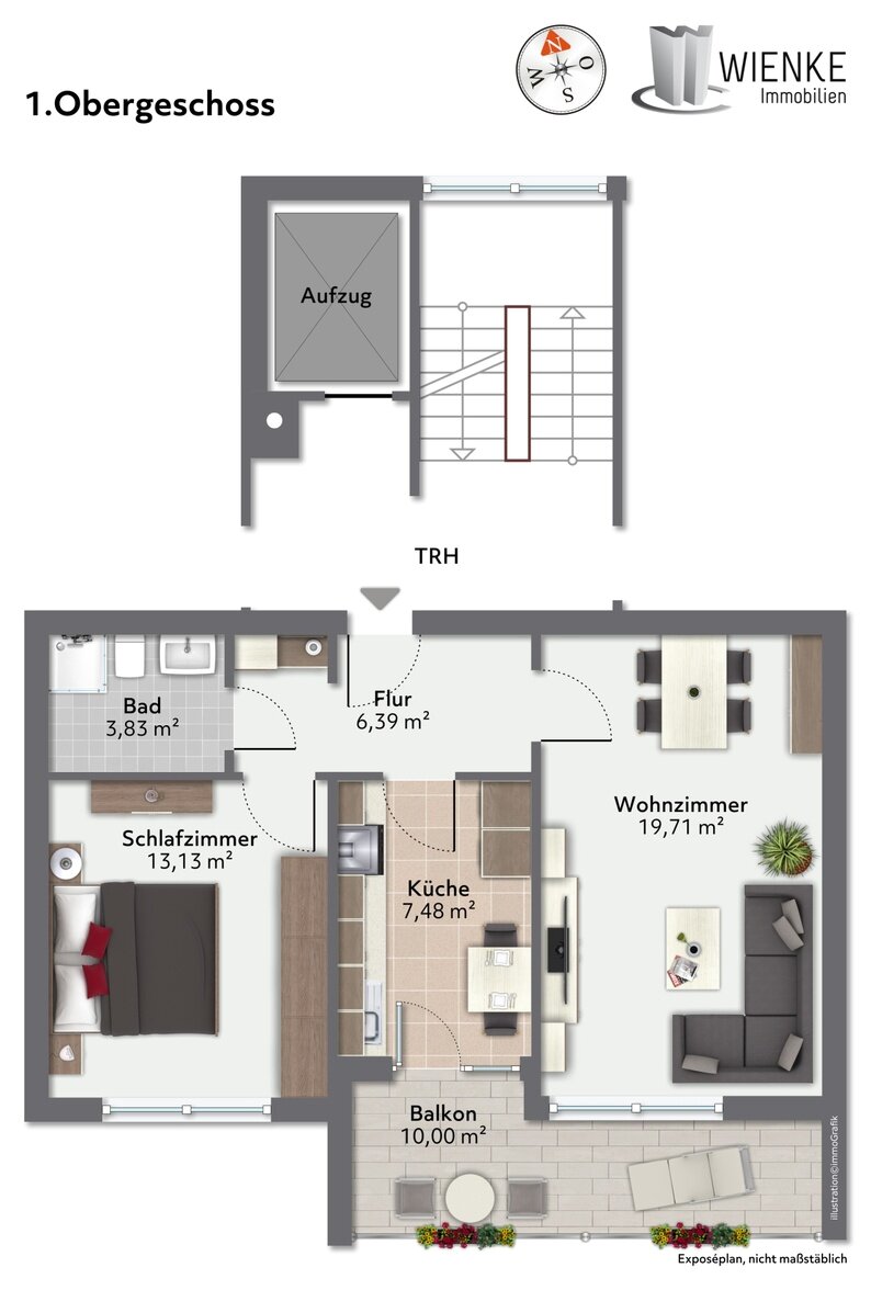 Wohnung zum Kauf 154.000 € 2 Zimmer 54 m²<br/>Wohnfläche 1.<br/>Geschoss ab sofort<br/>Verfügbarkeit Brucknerstrasse 7 Waldshut Waldshut-Tiengen 79761