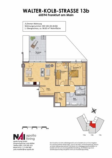 Wohnung zur Miete 1.849,66 € 3 Zimmer 99,7 m² 2. Geschoss Sachsenhausen - Nord Frankfurt am Main 60594