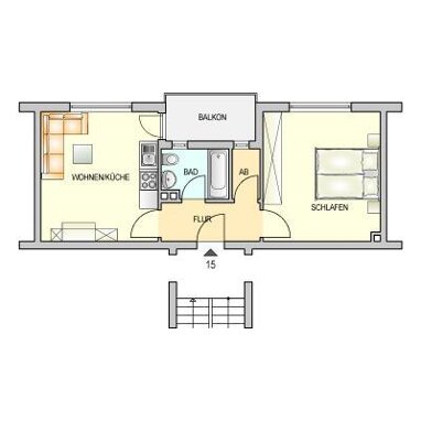 Wohnung zur Miete 259,50 € 1 Zimmer 41 m² 2. Geschoss Sedanstr. 9 a Zellerau Würzburg 97082