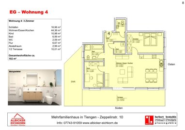 Wohnung zum Kauf Provisionsfrei 438.600 € 3 Zimmer 102 m² 1. Geschoss Zeppelinstr. 10 Tiengen Waldshut-Tiengen 79761