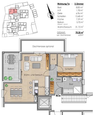 Wohnung zur Miete 850 € 2 Zimmer 75,2 m² 2. Geschoss frei ab sofort Neumarkter Str. 31a Altdorf Altdorf bei Nürnberg 90518