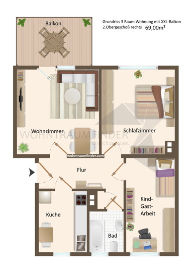 Wohnung zur Miete 449 € 3 Zimmer 68,6 m² 2. Geschoss Zschopauer Straße 126 Bernsdorf 420 Chemnitz / Lutherviertel 09126