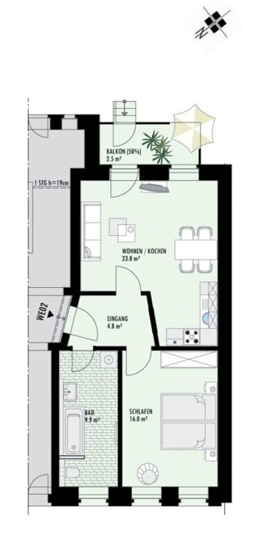 Wohnung zur Miete 440 € 2 Zimmer 55,9 m² Erdgeschoss frei ab 01.08.2024 Clara-Wieck-Straße 36 Schönefeld-Abtnaundorf Leipzig 04347