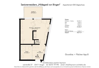 Studio zur Miete 604 € 1 Zimmer 46 m² EG frei ab sofort Bingen Bingen am Rhein 55411