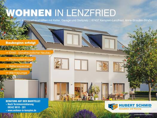 Doppelhaushälfte zum Kauf - Neubau provisionsfrei 1.035.000 € 5 Zimmer 139,5 m² 350 m² Grundstück Anna-Straubin-Straße Lenzfried Kempten (Allgäu) 87437