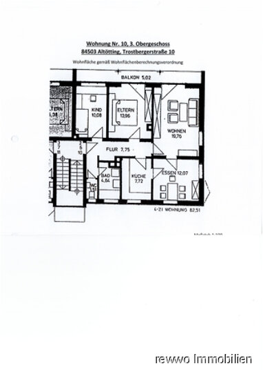 Wohnung zur Miete 750 € 4 Zimmer 82,5 m² 3. Geschoss Trostbergerstr. 29 Altötting Altötting 84503
