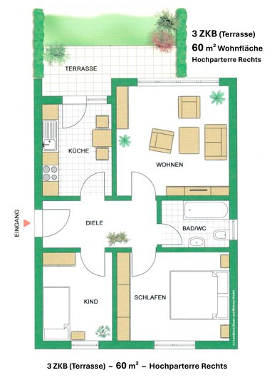 Terrassenwohnung zum Kauf 189.000 € 3 Zimmer 60 m² Erdgeschoss Wörrstadt Wörrstadt 55286