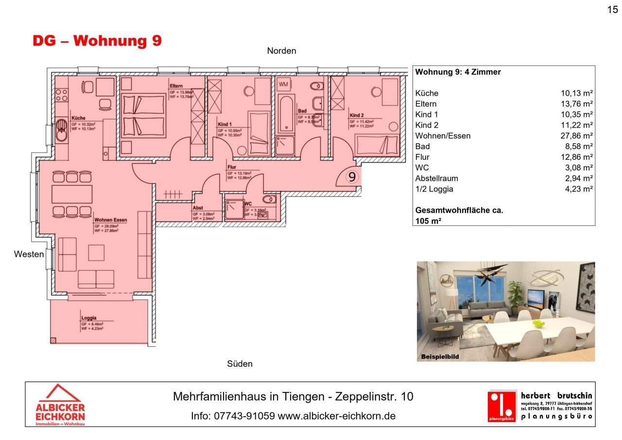 Wohnung zum Kauf provisionsfrei 472.500 € 4 Zimmer 105 m²<br/>Wohnfläche 3.<br/>Geschoss Zeppelinstr. 10 Tiengen Waldshut-Tiengen 79761