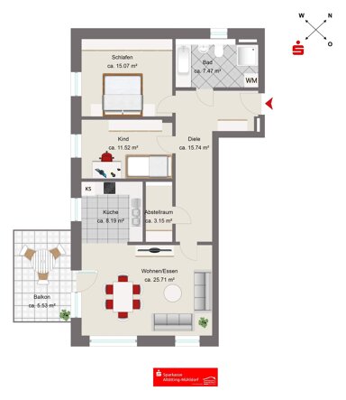 Wohnung zum Kauf provisionsfrei 469.000 € 3 Zimmer 92,2 m² 1. Geschoss Burghausen Burghausen 84489