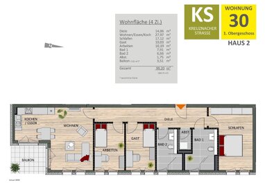 Wohnung zur Miete 2.150 € 4 Zimmer 102,6 m² 1. Geschoss Raderberg Köln 50968