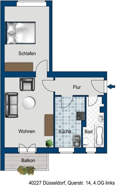 Wohnung zur Miete 583 € 2 Zimmer 50 m² 4. Geschoss Querstr. 14 Oberbilk Düsseldorf 40227