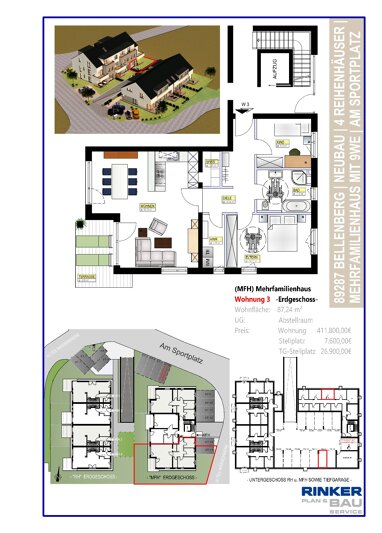 Wohnung zum Kauf Provisionsfrei 411.800 € 3 Zimmer 88 m² Erdgeschoss Am Sportplatz 8 Bellenberg 89287