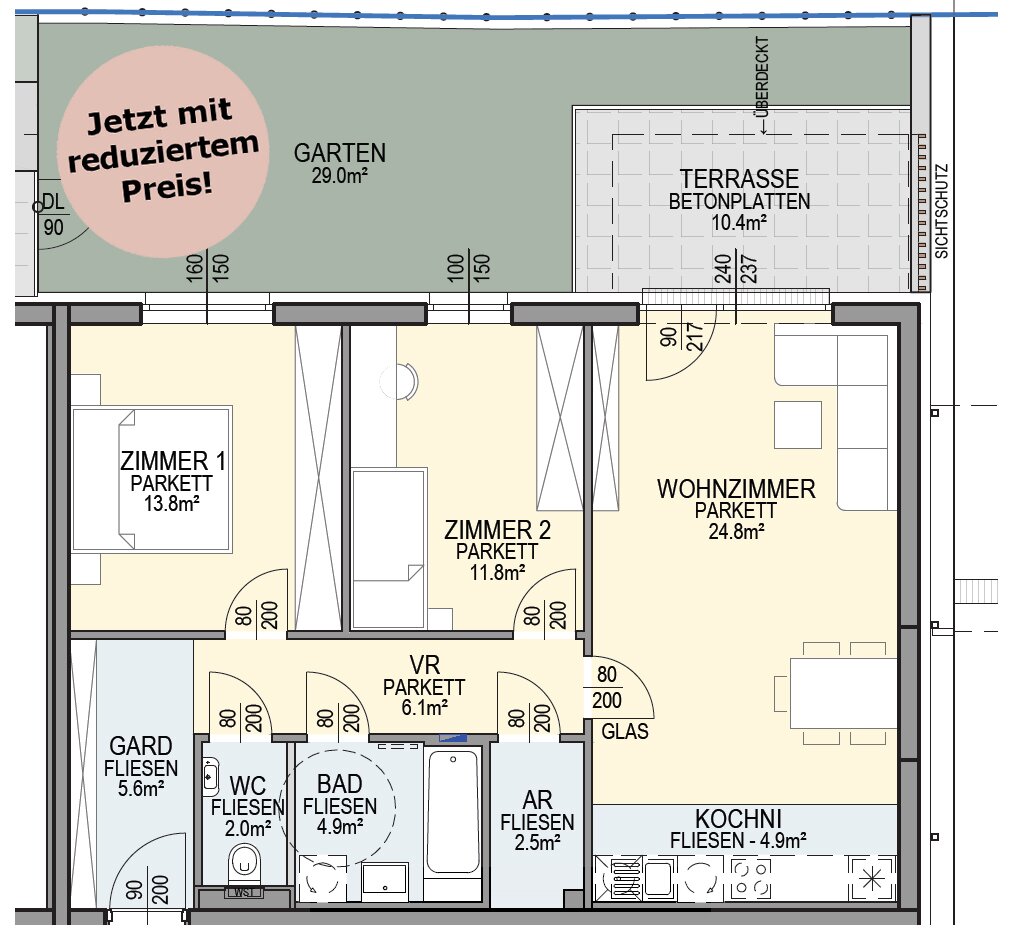 Wohnung zum Kauf 356.250 € 3 Zimmer 76,4 m²<br/>Wohnfläche EG<br/>Geschoss Deutsch-Wagram 2232