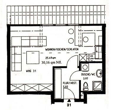 Wohnung zur Miete 320 € 1 Zimmer 30,2 m² 3. Geschoss Stein Stein 90547