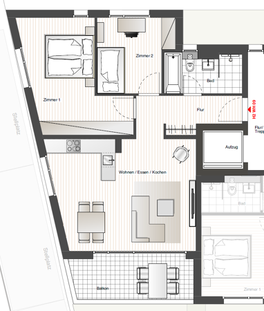 Wohnung zum Kauf 416.900 € 3 Zimmer 74 m² 2. Geschoss Amorbach Neckarsulm 74172
