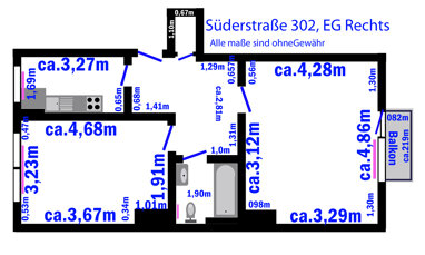 Wohnung zur Miete 460 € 2 Zimmer 54,9 m² Erdgeschoss Süderstraße 302 EG R Hamm Hamburg 20537