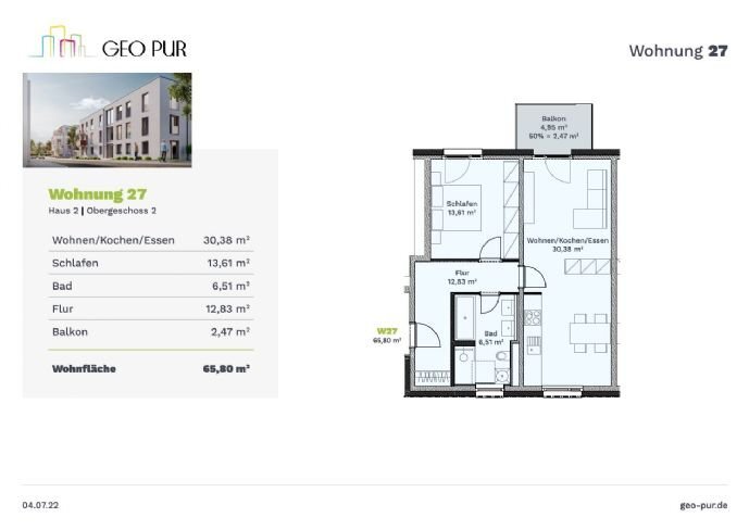 Wohnung zum Kauf Provisionsfrei 314.550 € 2 Zimmer 65,5 m² 2. Geschoss Pleinfelder Str. 1 Georgensgmünd Georgensgmünd 91166