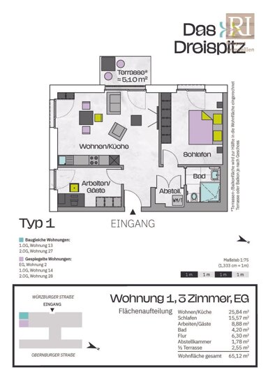 Wohnung zum Kauf 348.800 € 3 Zimmer 68,3 m² Würzburger Straße 37 Stockstadt am Main 63811