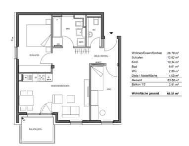 Wohnung zur Miete 1.550 € 3 Zimmer 66,5 m² 2. Geschoss Mortonstrasse 29 Am Hart München 80937