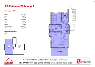 Wohnung zum Kauf Provisionsfrei 382.700 € 3 Zimmer 89 m² 1. Geschoss Sudetenstraße 7 Unterlauchringen Lauchringen 79787