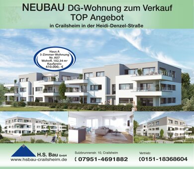 Penthouse zum Kauf provisionsfrei 410.000 € 3 Zimmer 102,3 m² 3. Geschoss frei ab sofort Sauerbrunnen Heidi Denzel Straße Crailsheim Crailsheim 74564