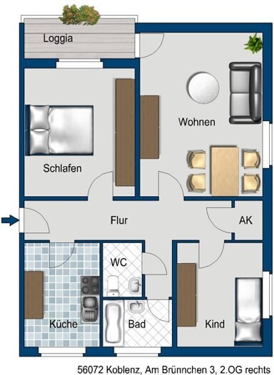 Wohnung zur Miete 662,44 € 3 Zimmer 69,7 m² 2. Geschoss frei ab 28.09.2024 Am Brünnchen 3 Metternich 9 Koblenz 56072