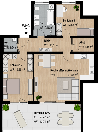 Terrassenwohnung zum Kauf 485.730 € 3 Zimmer 107,9 m² EG Abenberg Abenberg 91183